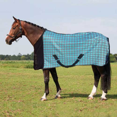 Equesta Fleece Blanket Teal Checker Horse Fleece